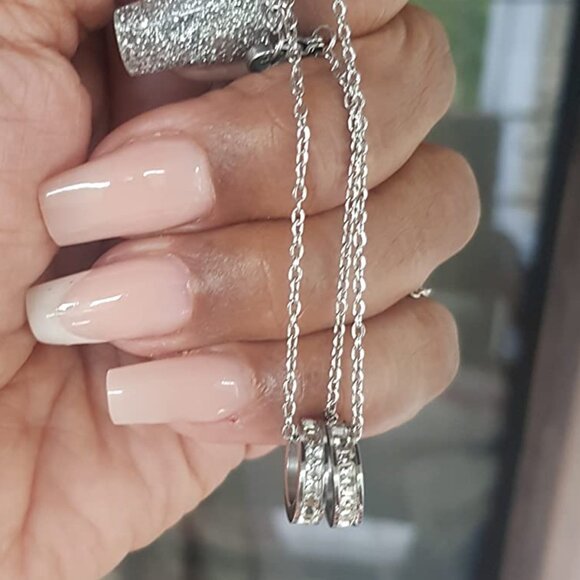 Stainless Steel 2 Eternity Rings Charm Statement Wedding Party Pendant Necklace - Picture 3 of 6